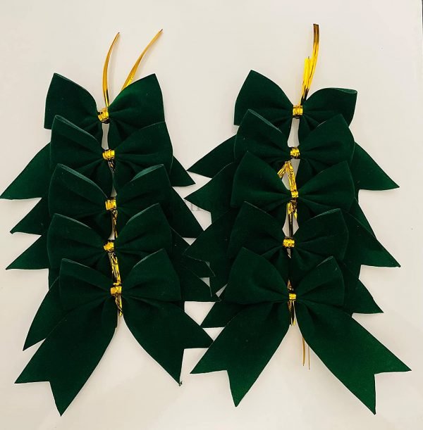 AmoolyaZ Handmade Velvet Christmas Bows|| Holiday Velvet Bows for Decorating Home, Christmas Trees, Wreaths and Gifts|| Use Indoor/Outdoor|| Size 4 x 4.5 Inches|| 10 Count|| (Green)