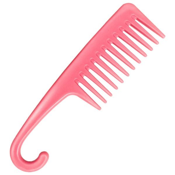 AmoolyaZ Wide Tooth Comb Shower Comb With Hook, Good for Curly Hair Wet Dry, Premium Tangle Free Combs (Pink)