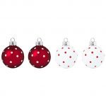 AmoolyaZ Christmas Decoration Baubles|| Light Weight Glass Baubles|| Red and White Polka Dots|| Size of Each Bauble is 5 cm (2")|| Pack of 4||