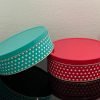 AmoolyaZ Round Cookie Storage Box 7.5” X 2.5” with Lid || Light Weight || Tin Striped and Dots Design || Set of 2|| (Red and Green)
