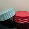 Round Cookie Storage Box 7.5” X 2.5” with Lid || Light Weight || Tin Striped and Dots Design || Set of 2|| (Red and Blue)